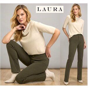 NWT!! LAURA - High rise straight-leg olive green jeans